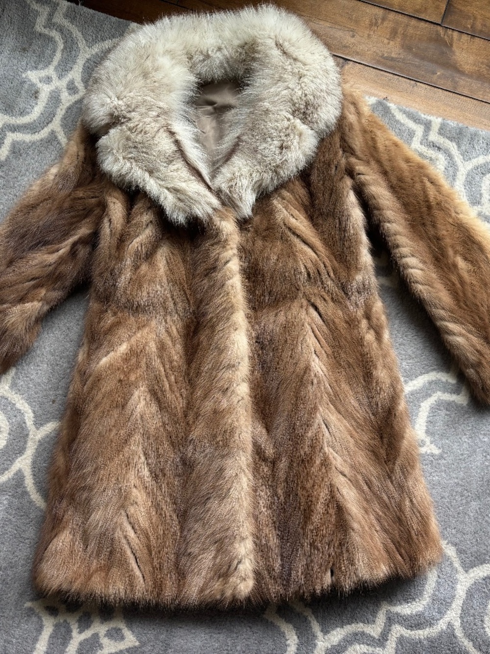 Incredible Herringbone Mink and Fox Fur XS/S Coat